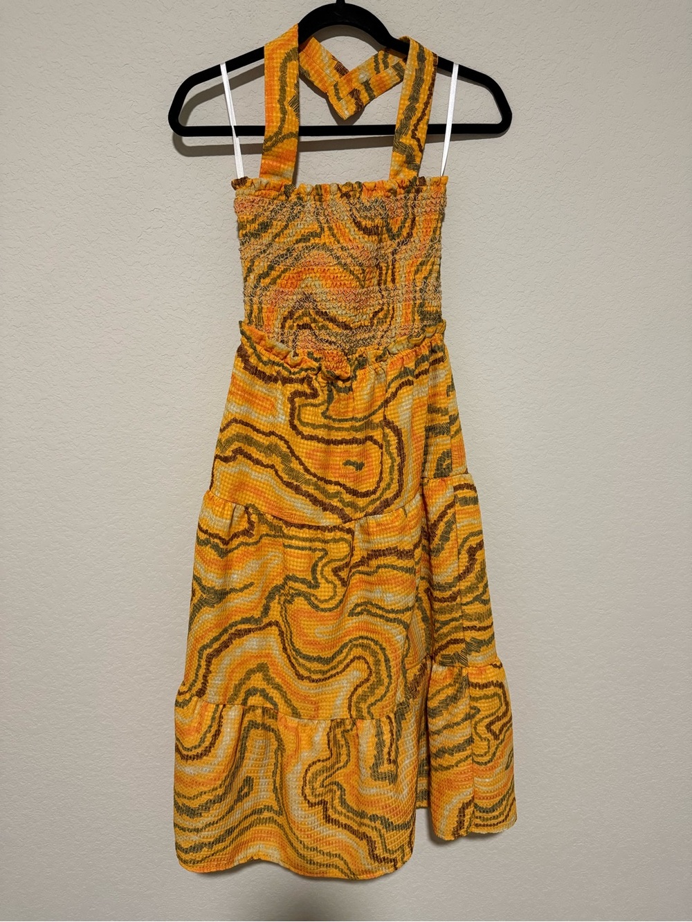 Sam Edelman Yellow Marble-Print Halter Midi Dress - Picture 2 of 8